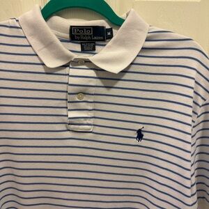 Polo by Ralph Lauren White and Blue Classic Polo Shirt Size M